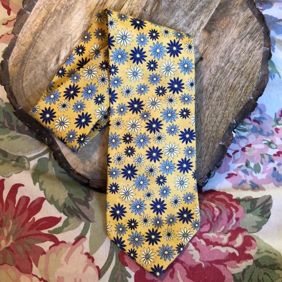 Vtg GJ CAHN Daisy Print Floral Silk Tie Makers To The Universe USA Made Textured - Picture 14 of 16